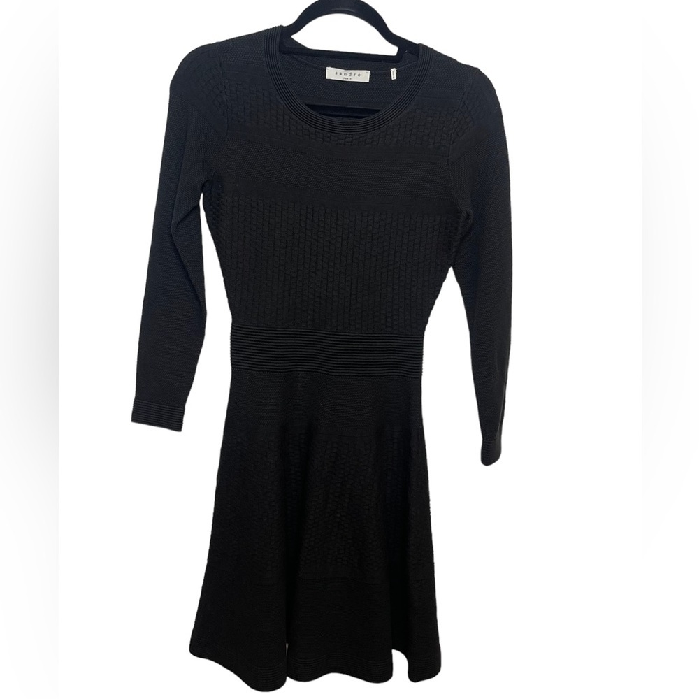 Sandro Black knit Dress Long sleeves elegant size 1/IS:Small